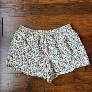 Women's Floral Cotton Lounge Shorts - White with Pink & Green Floral
